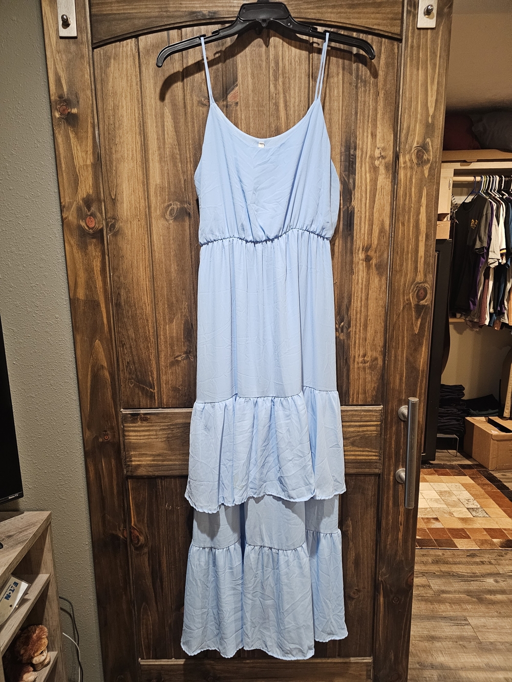 Pinkblush Light Blue Tiered Maxi Dress with Spaghetti Straps